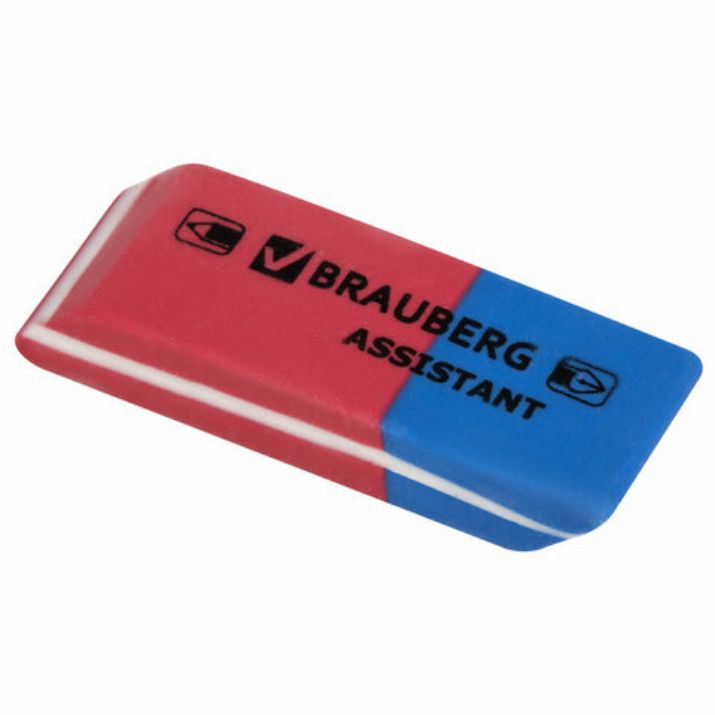 Изображение Ластик BRAUBERG "Assistant 80", 41х14х8 мм, красно-синий, прямоугольный, скошенные края, 221034