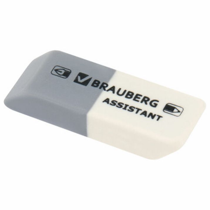 Изображение Ластик BRAUBERG "Assistant", 41х14х8 мм, серо-белый, прямоугольный, скошенные края, 222461