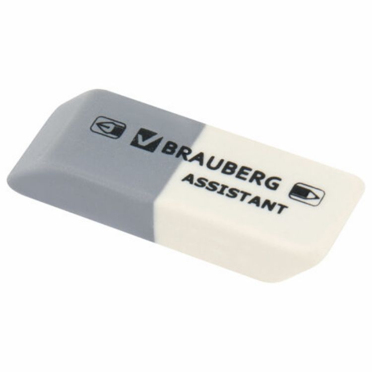 Изображение Ластик BRAUBERG "Assistant", 41х14х8 мм, серо-белый, прямоугольный, скошенные края, 222461
