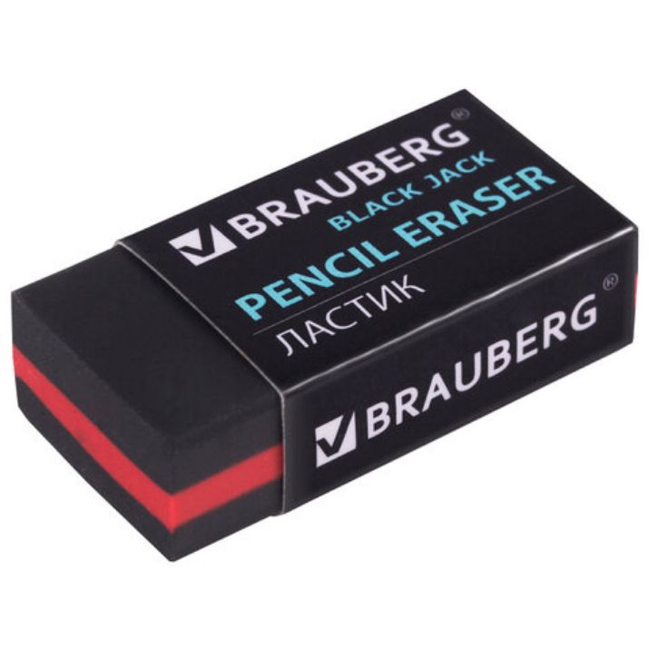Изображение Ластик BRAUBERG "BlackJack", 40х20х11 мм, черный, прямоугольный, картонный держатель, 222466
