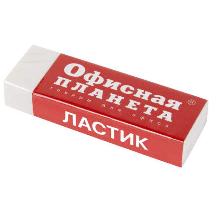 Изображение Ластик большой ОФИСНАЯ ПЛАНЕТА, 60х20х11 мм, белый, прямоугольный, картонный держатель, 222468