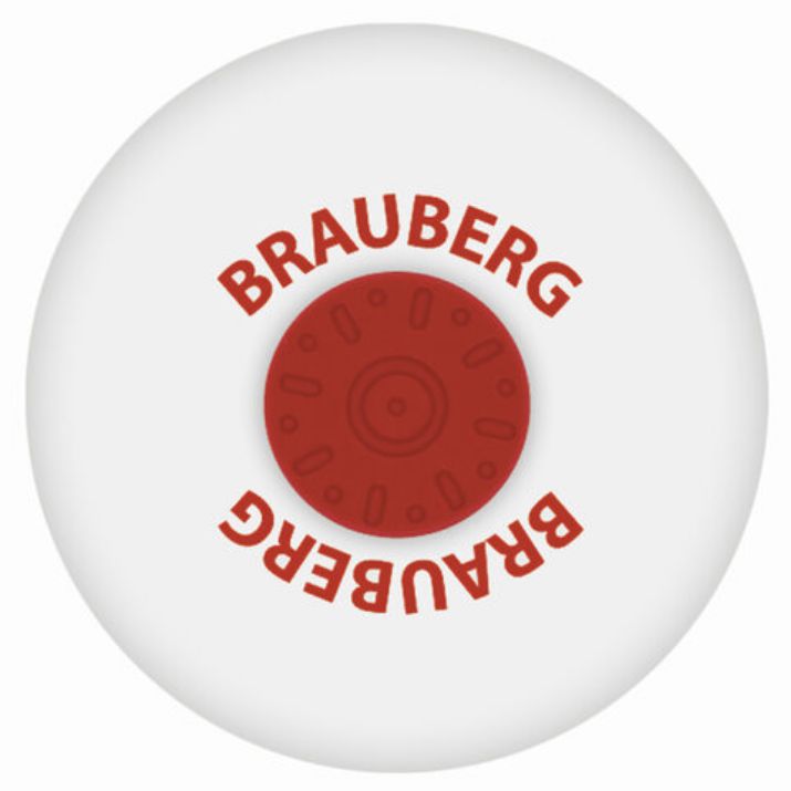 Изображение Ластик BRAUBERG "Universal", 30х30х8 мм, белый, круглый, красный пластиковый держатель, 222472
