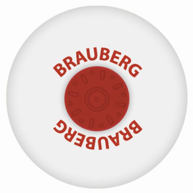 Изображение Ластик BRAUBERG "Universal", 30х30х8 мм, белый, круглый, красный пластиковый держатель, 222472
