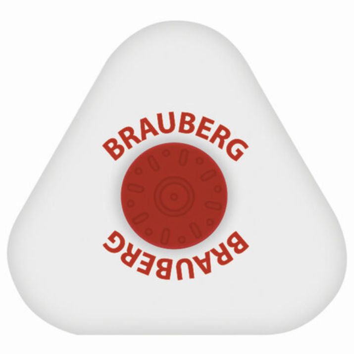 Изображение Ластик BRAUBERG "Universal", 45х45х10 мм, белый, треугольный, красный пластиковый держатель, 222473