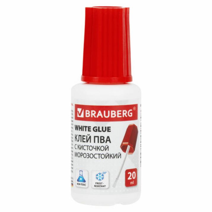Изображение Клей ПВА BRAUBERG, 20 г, с кисточкой, морозостойкий, 222875