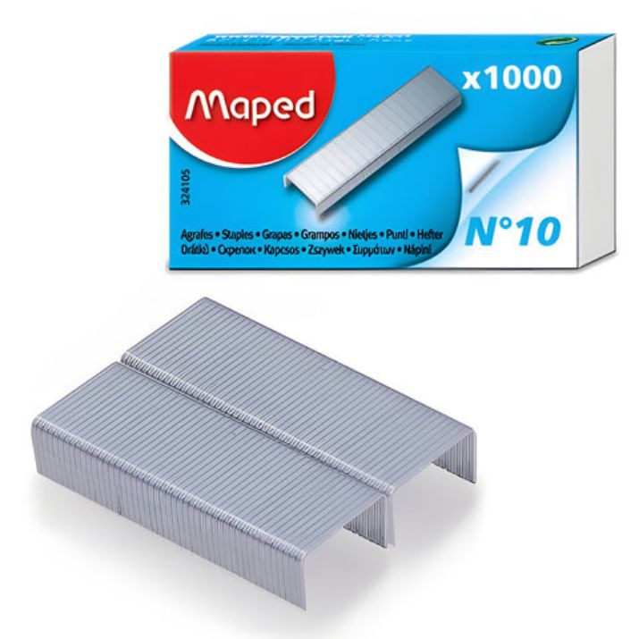 Изображение Скобы для степлера №10, 1000 штук, MAPED (Франция), до 20 листов, 324105