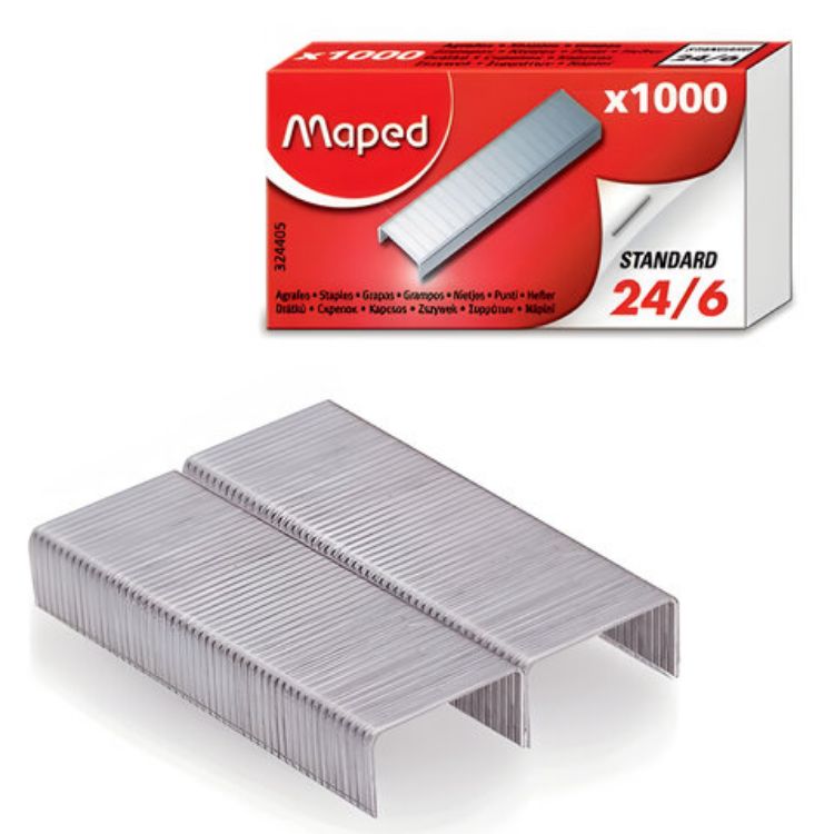 Изображение Скобы для степлера №24/6, 1000 штук, MAPED (Франция), до 20 листов, 324405
