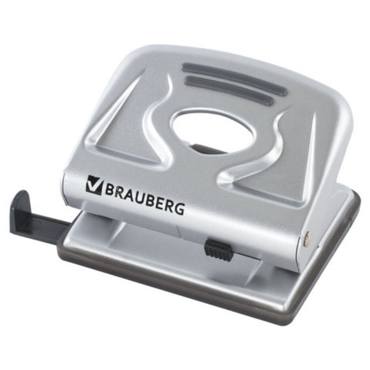 Изображение Дырокол металлический BRAUBERG "Metallic", до 20 листов, серебристый, 224339