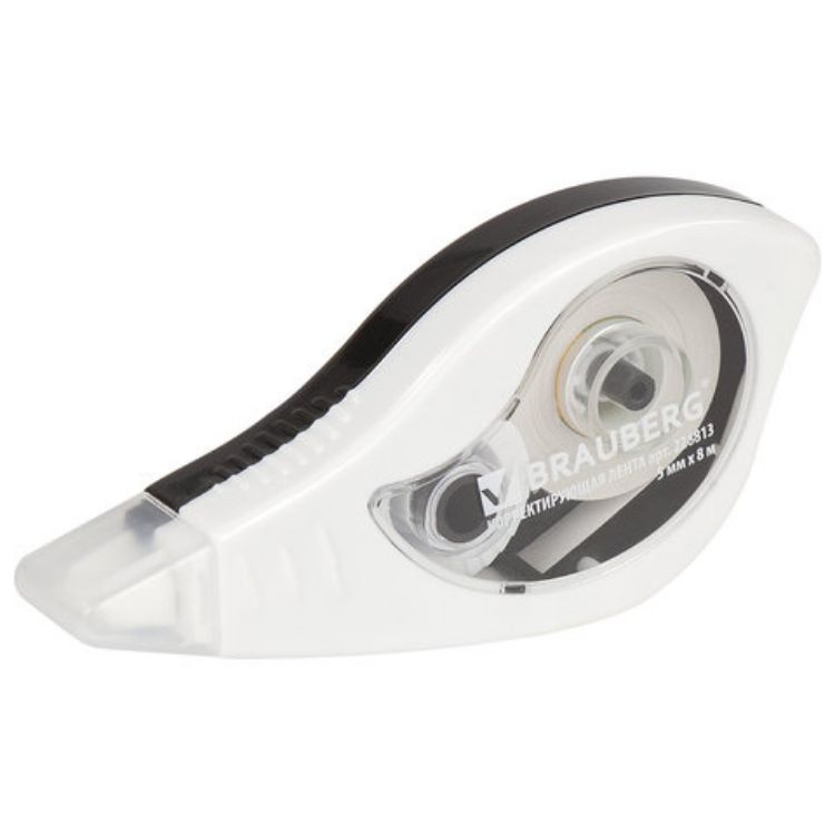 Изображение Корректирующая лента BRAUBERG BLACK&WHITE, 5 мм х 8 м, корпус белый, механизм перемотки, блистер, 226813