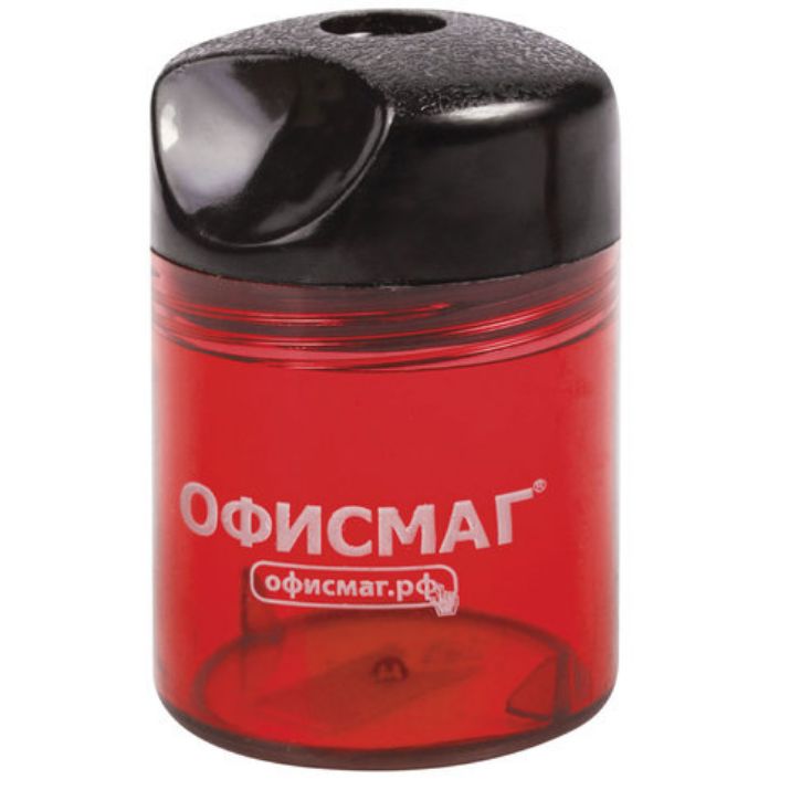 Изображение Точилка ОФИСМАГ с контейнером, пластиковая, цилиндрическая, красная, 226940