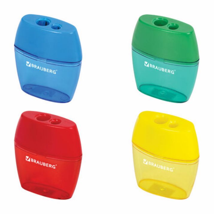 Изображение Точилка BRAUBERG "Diamond Dual", 2 отверстия для чернографитных карандашей (в том числе утолщенных), с контейнером, ассорти, 226941