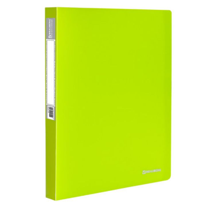 Изображение Папка на 2 кольцах BRAUBERG "Neon", 25 мм, внутренний карман, неоновая, зеленая, до 170 листов, 0,7 мм, 227456