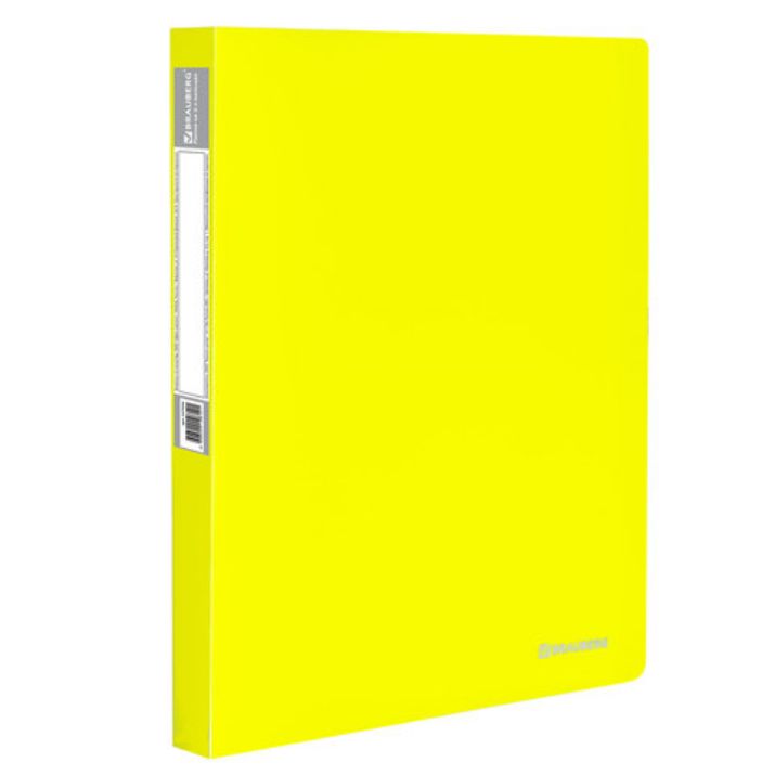 Изображение Папка на 2 кольцах BRAUBERG "Neon", 25 мм, внутренний карман, неоновая, желтая, до 170 листов, 0,7 мм, 227457