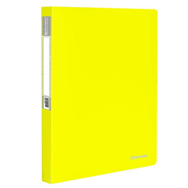 Изображение Папка на 2 кольцах BRAUBERG "Neon", 25 мм, внутренний карман, неоновая, желтая, до 170 листов, 0,7 мм, 227457