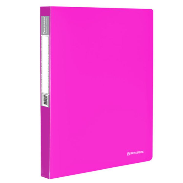 Изображение Папка на 2 кольцах BRAUBERG "Neon", 25 мм, внутренний карман, неоновая розовая, до 170 листов, 0,7 мм, 227458