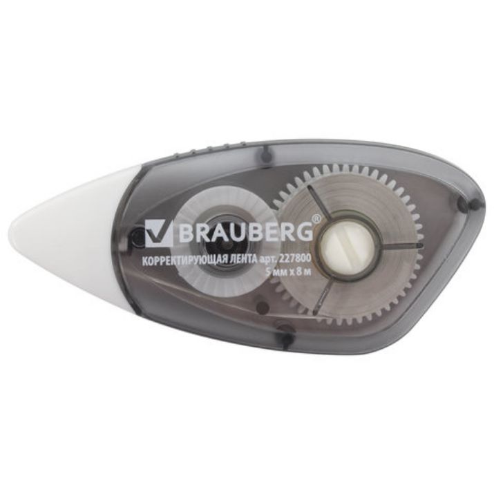 Изображение Корректирующая лента BRAUBERG BLACK&WHITE, 5 мм х 8 м, корпус черный тонированный, механизм перемотки, блистер, 227800
