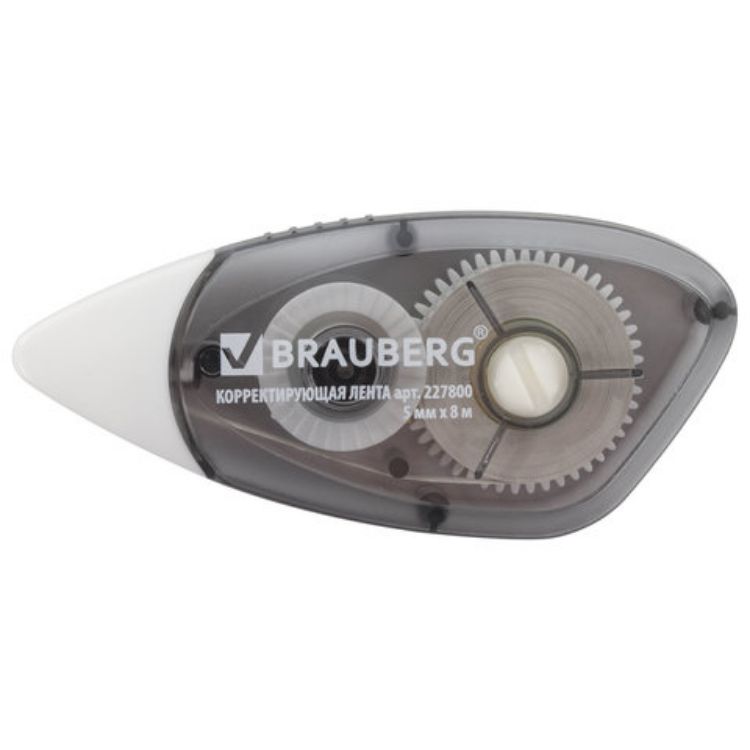 Изображение Корректирующая лента BRAUBERG BLACK&WHITE, 5 мм х 8 м, корпус черный тонированный, механизм перемотки, блистер, 227800