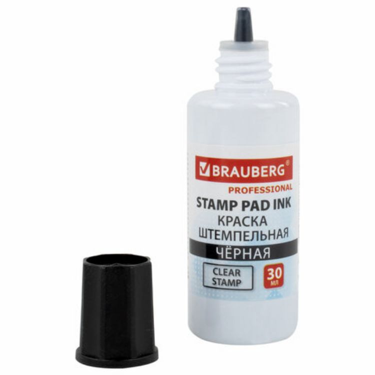 Изображение Краска штемпельная BRAUBERG PROFESSIONAL, clear stamp, черная, 30 мл, на водной основе, 227983