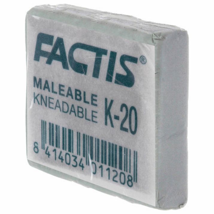 Изображение Ластик-клячка художественный FACTIS K 20 (Испания), 37х29х10 мм, супермягкий, серый, CCFK20
