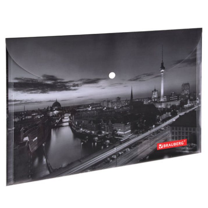 Изображение Папка-конверт с кнопкой BRAUBERG "NIGHT CITY", А4, 160 мкм, цветная печать, 228033