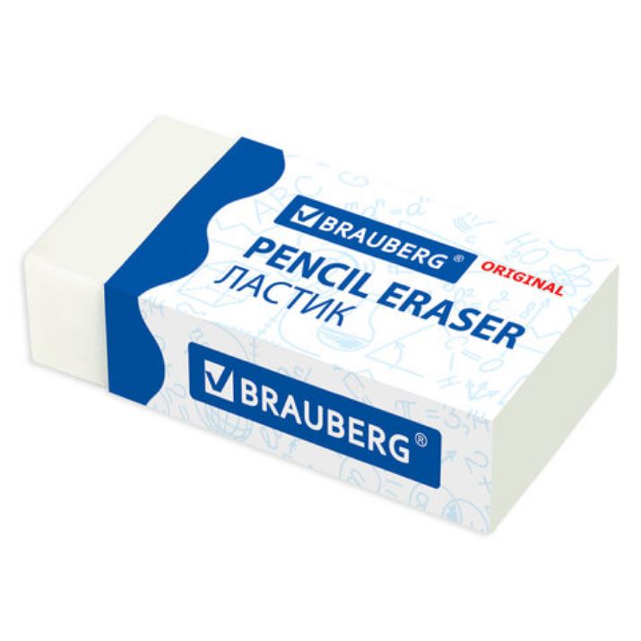 Изображение Ластик BRAUBERG "Original", 38х20х10 мм, белый, прямоугольный, картонный держатель, 228073