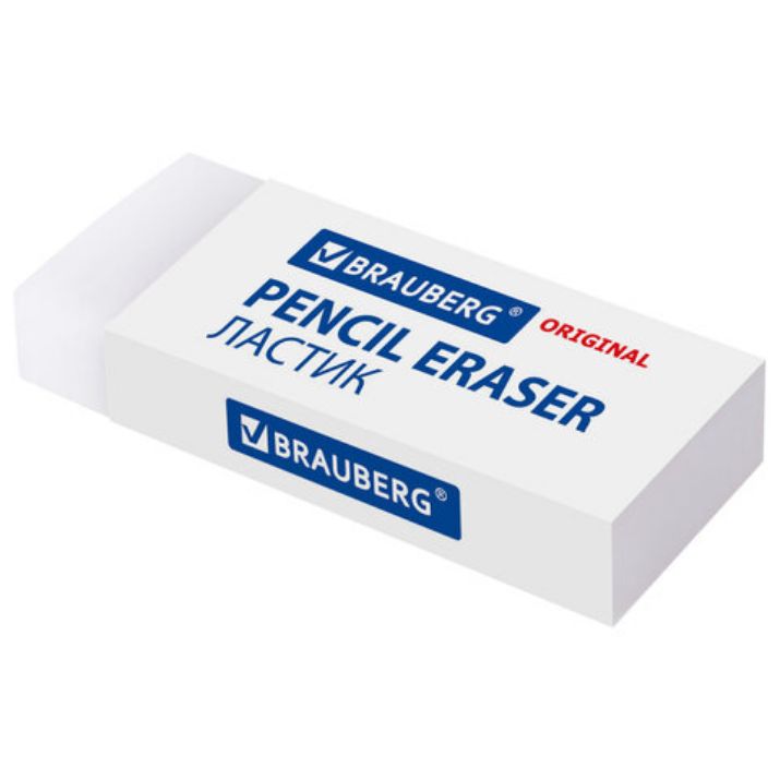 Изображение Ластик большой BRAUBERG EXTRA, 60х24х11 мм, белый, прямоугольный, экологичный ПВХ, картонный держатель, 228074