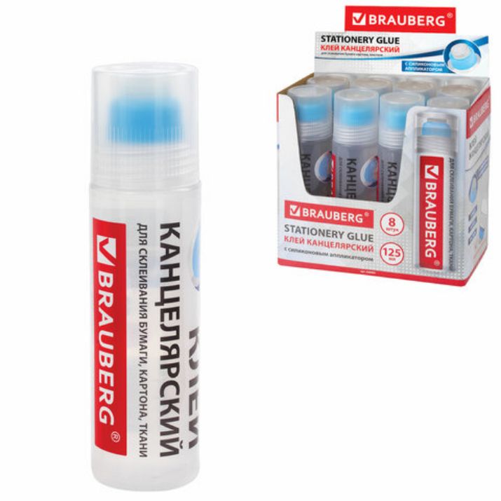 Изображение Клей канцелярский BRAUBERG, 125 мл, с силиконовым аппликатором, 228403