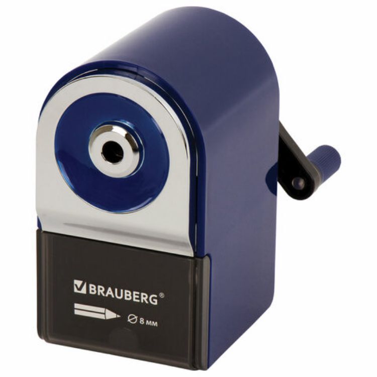 Изображение Точилка механическая BRAUBERG "ORIGINAL", для чернографитных и цветных карандашей, крепление к столу, корпус синий, 228480