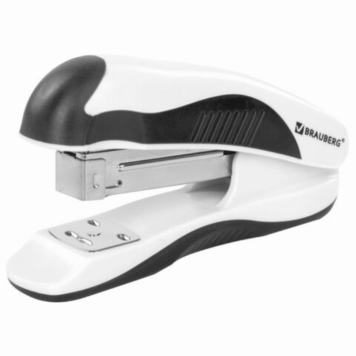 Изображение Степлер №24/6, 26/6 BRAUBERG "JET PRO", до 25 листов, эргономичный, бело-черный, 228585