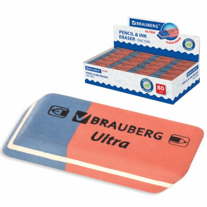 Изображение Ластик BRAUBERG "Ultra", 41х14х8 мм, красно-синий, натуральный каучук, 228708
