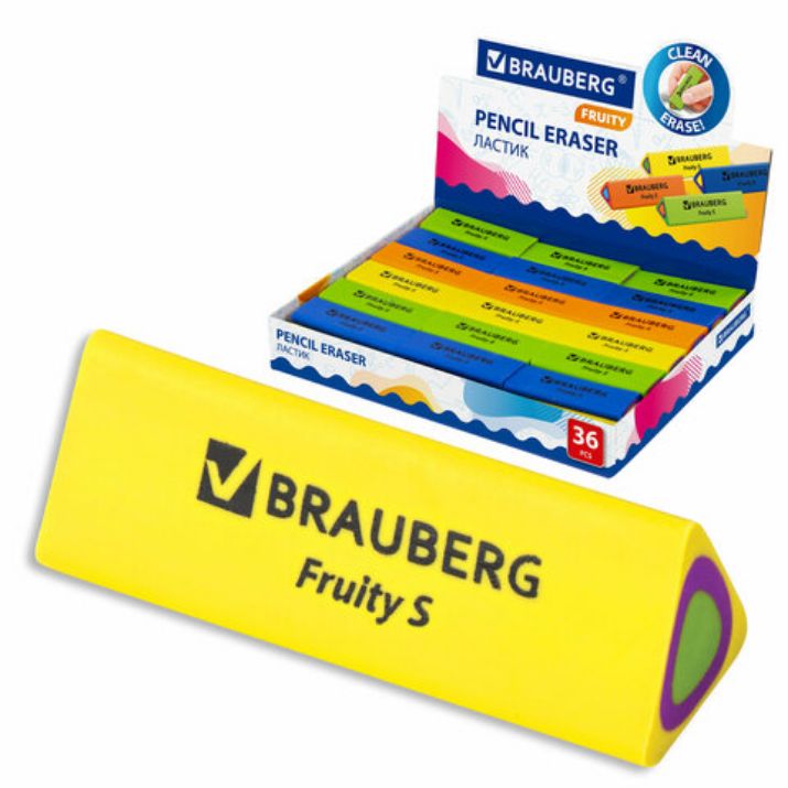 Изображение Ластик BRAUBERG "Fruity S", 44х15х15 мм, цвет ассорти, треугольный, 228713