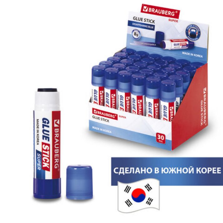 Изображение Клей-карандаш BRAUBERG SUPER, 8 г, обесцвечивающийся после высыхания, ЮЖНАЯ КОРЕЯ, 229544