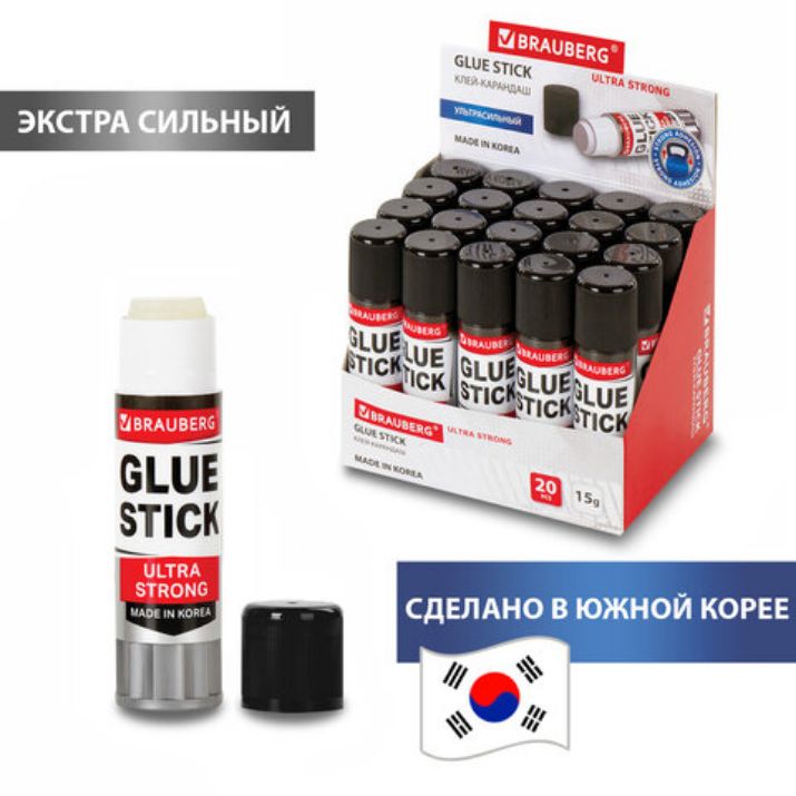 Изображение Клей-карандаш BRAUBERG ULTRA STRONG, УСИЛЕННАЯ ФОРМУЛА, 15 г, ЮЖНАЯ КОРЕЯ, 229545
