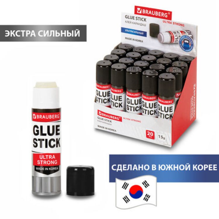 Изображение Клей-карандаш BRAUBERG ULTRA STRONG, УСИЛЕННАЯ ФОРМУЛА, 15 г, ЮЖНАЯ КОРЕЯ, 229545