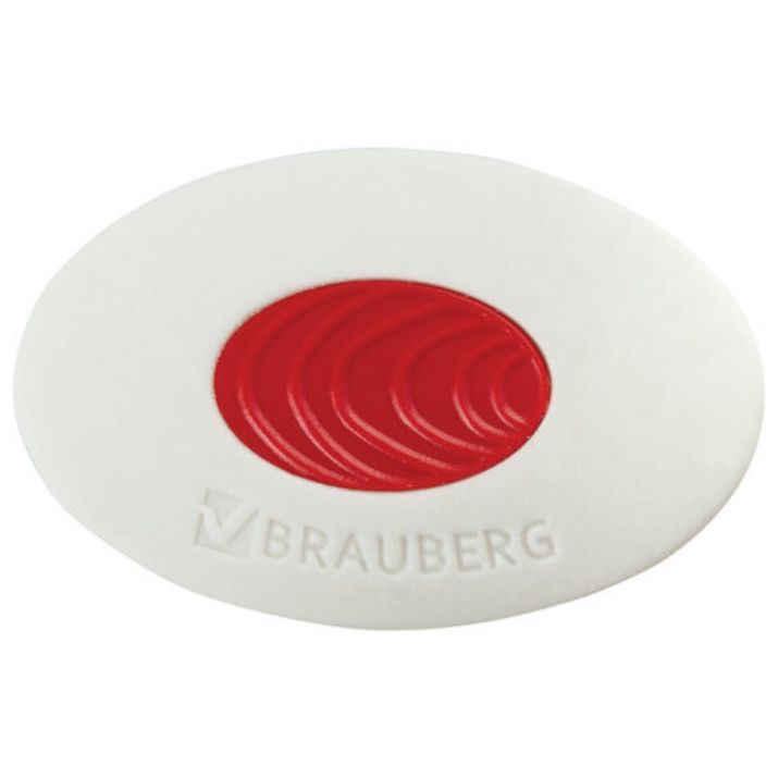 Изображение Ластик BRAUBERG "Oval PRO", 40х26х8 мм, овальный, красный пластиковый держатель, 229560