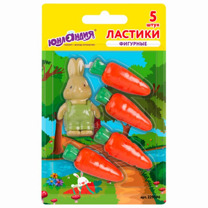 Изображение Набор ластиков фигурных ЮНЛАНДИЯ "Зайчик и урожай", 5 шт., ассорти, 229596