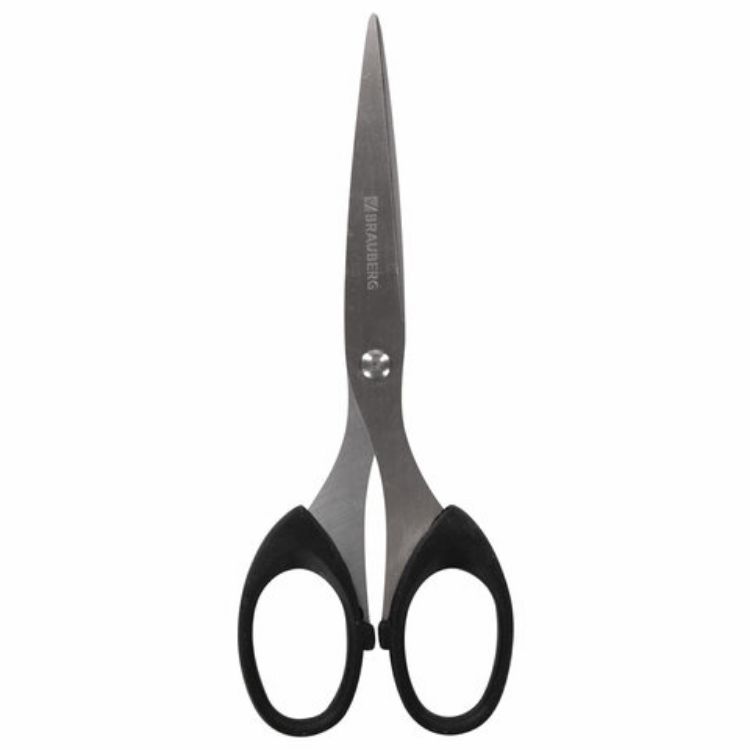 Изображение Ножницы BRAUBERG "Classic", 160 мм, черные, классической формы, 2-х сторонняя заточка, 230933