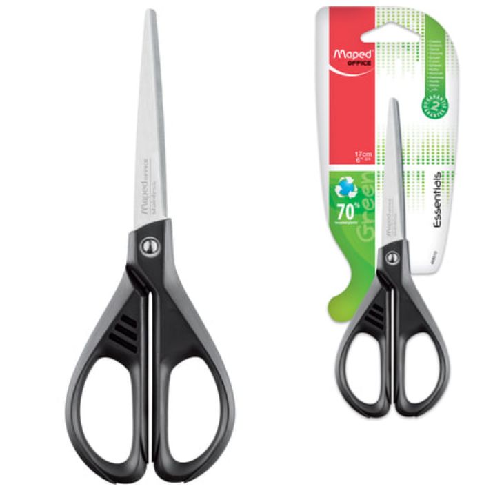 Изображение Ножницы MAPED (Франция) "Essentials Green", 170 мм, черные, картонная упаковка с европодвесом, 467010, 468010