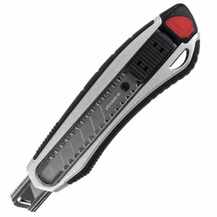 Изображение Нож канцелярский мощный 18 мм BRAUBERG "Heavy duty", автофиксатор, резиновые вставки, металл, 237158