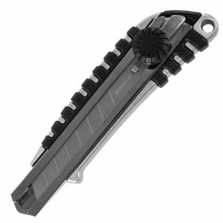 Изображение Нож канцелярский 18 мм BRAUBERG "Metallic", роликовый фиксатор, резиновые вставки, металл, 237159