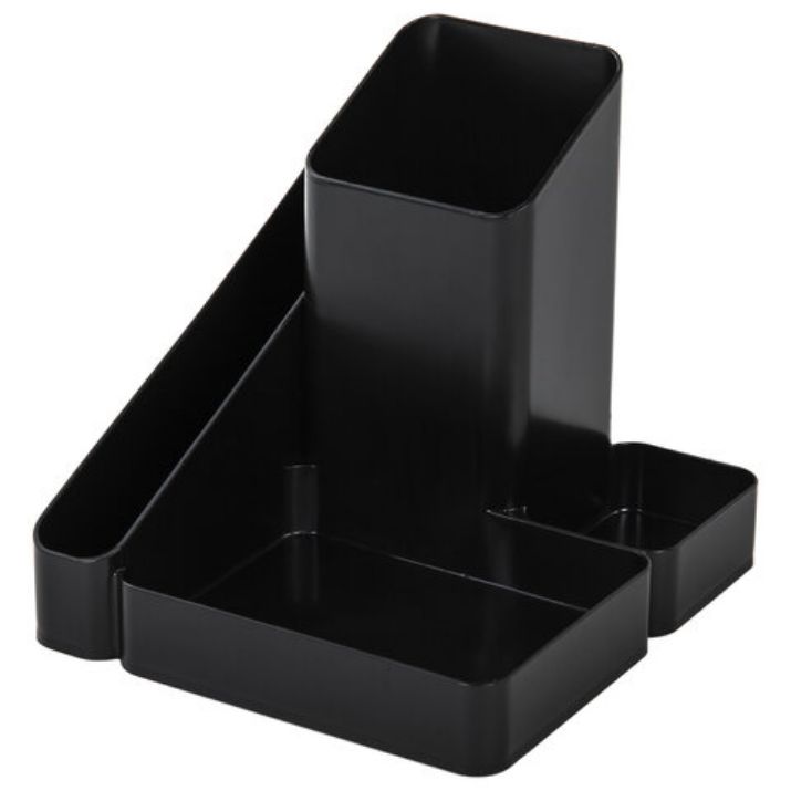 Изображение Подставка-органайзер BRAUBERG OFFICE STYLE, 4 отделения, 115х122х111 мм, черная, 238097