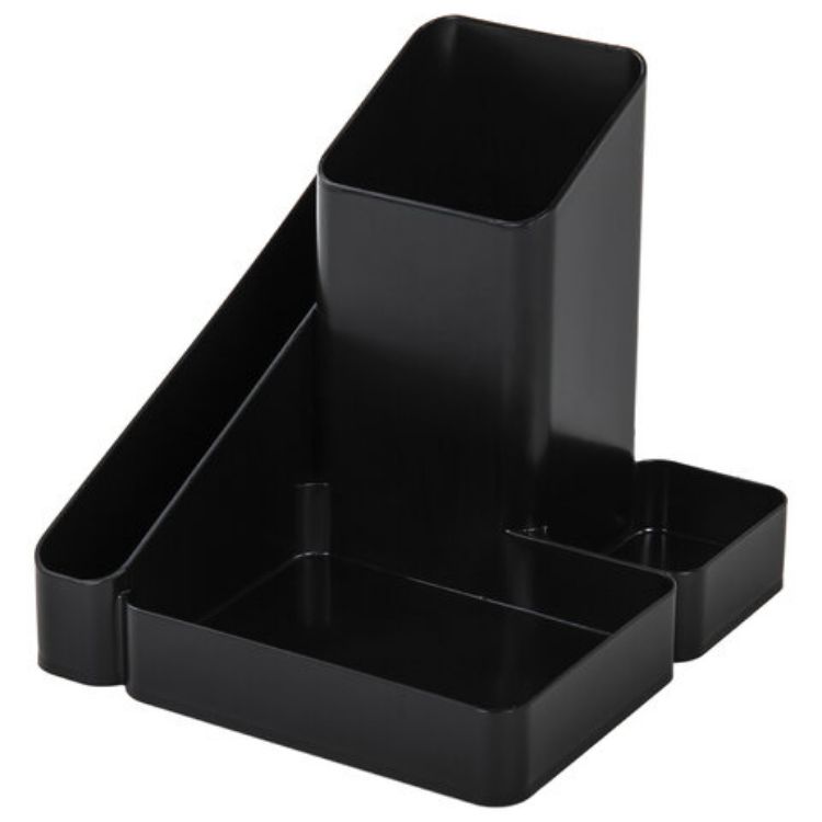Изображение Подставка-органайзер BRAUBERG OFFICE STYLE, 4 отделения, 115х122х111 мм, черная, 238097