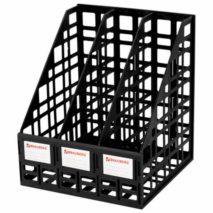 Изображение Лоток вертикальный для бумаг BRAUBERG "ULTRA", 240 мм, 3 отделения, сетчатый, сборный, черный, 238249