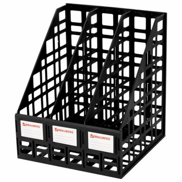 Изображение Лоток вертикальный для бумаг BRAUBERG "ULTRA", 240 мм, 3 отделения, сетчатый, сборный, черный, 238249