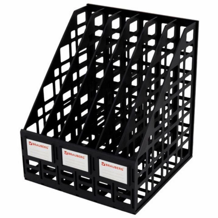 Изображение Лоток вертикальный для бумаг BRAUBERG "ULTRA", 240 мм, 6 отделений, сетчатый, сборный, черный, 238251