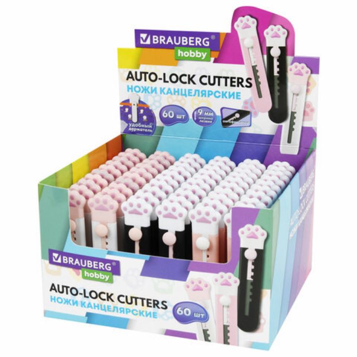 Изображение Нож канцелярский "Лапки", Cat Paw, 9 мм, автофиксатор, BRAUBERG HOBBY, в дисплее, 238346