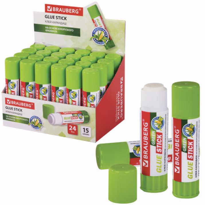 Изображение Клей-карандаш на натуральной основе BRAUBERG GREEN, 15 г, 270437