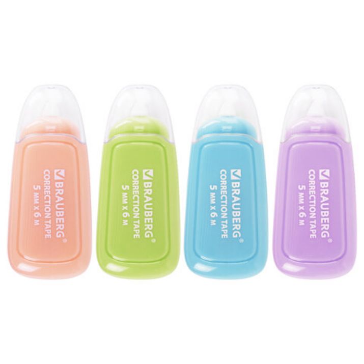 Изображение Корректирующая лента BRAUBERG COMPACT PLUS PASTEL, 5 мм х 6 м, корпус ассорти, блистер, 270551