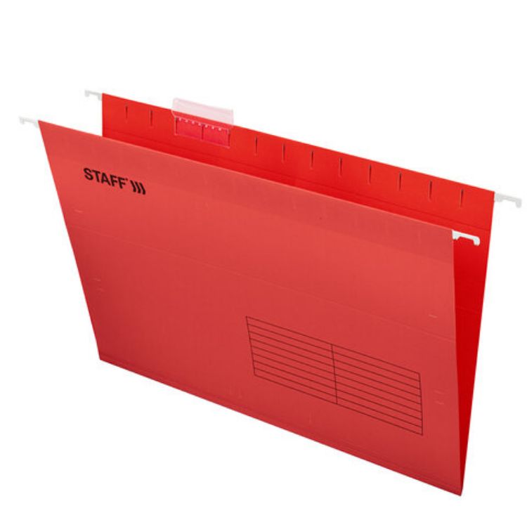 Изображение Подвесные папки A4/Foolscap (404х240 мм) до 80 л., КОМПЛЕКТ 10 шт., красные, картон, STAFF, 270936