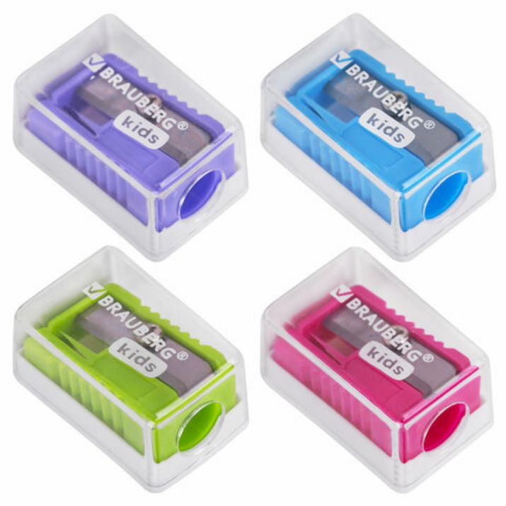 Изображение Точилка BRAUBERG KIDS "MINI", с контейнером, пластиковая, пастельные цвета ассорти, 271944